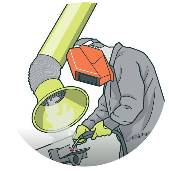 Illustration cropped into a circle of a worker in a flexible capturing hood