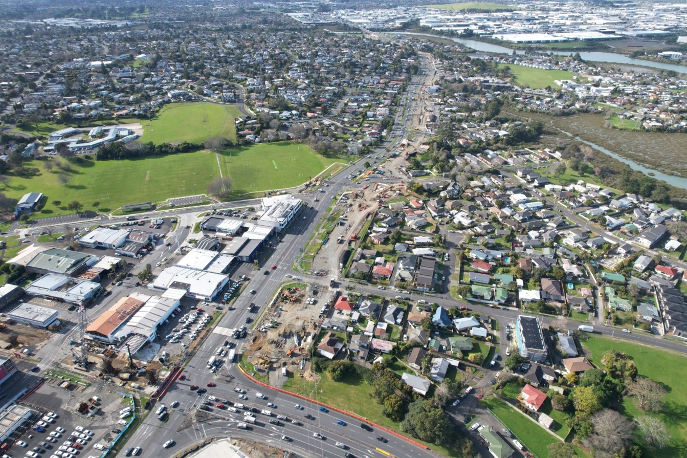 Busway construction progress along Tī Rākau Drive