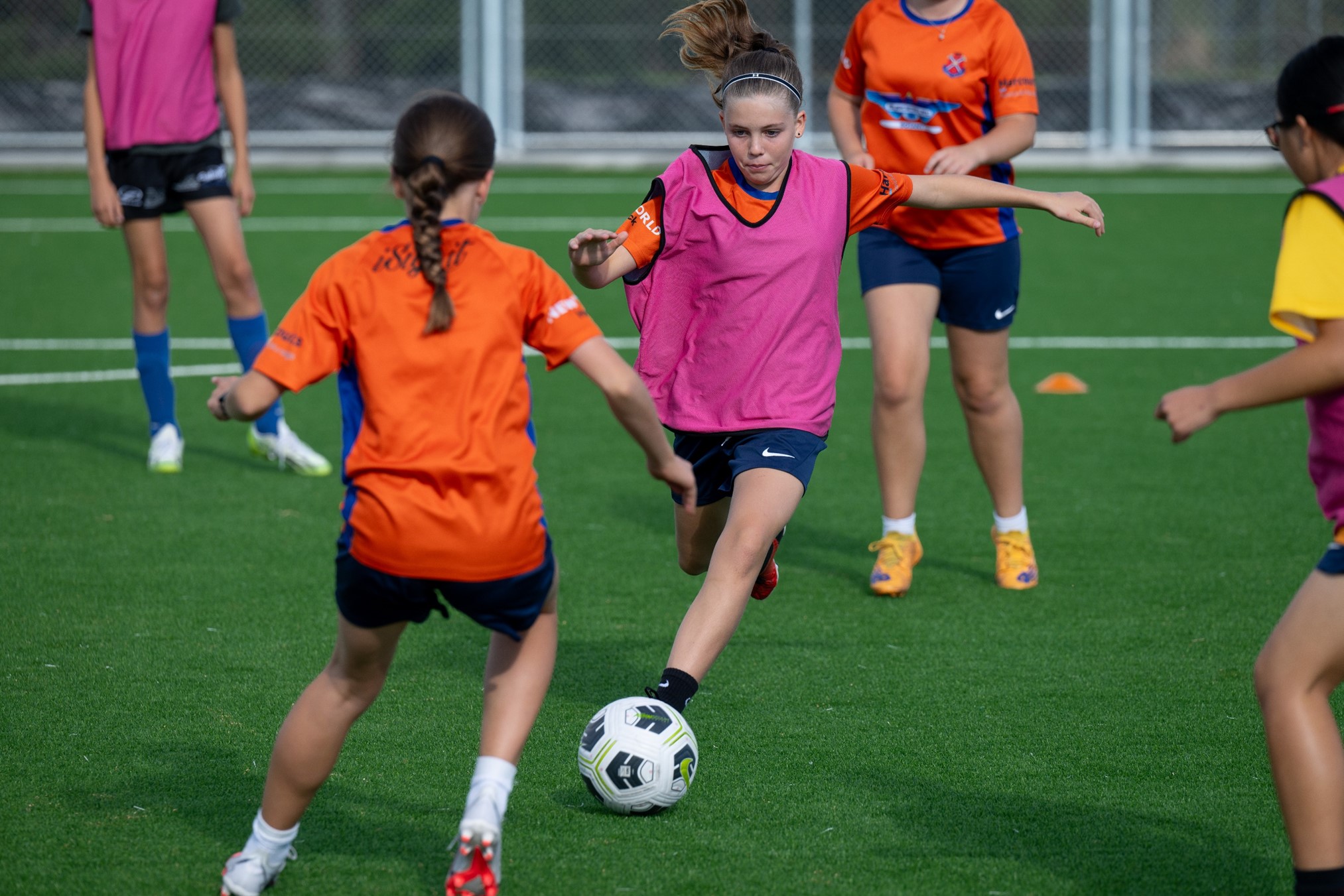 Fencible United’s U14 Girls’ team in action at Riverhills Park.