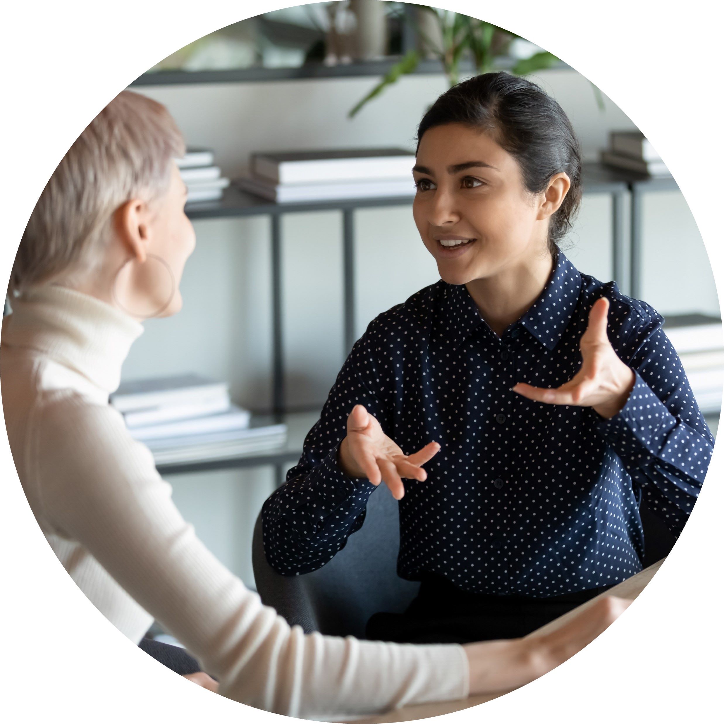 two women talking