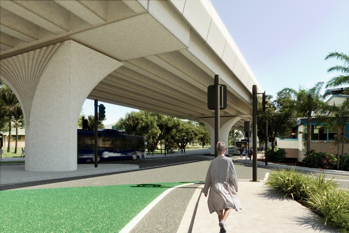 Artist impression of the completed flyover above Reeves Road in Pakūranga.