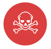 Skull and cross bones danger symbol on a red background